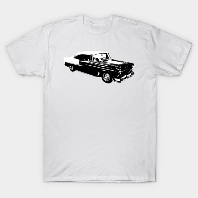 1955 Chevy Belair B&W T-Shirt by GrizzlyVisionStudio